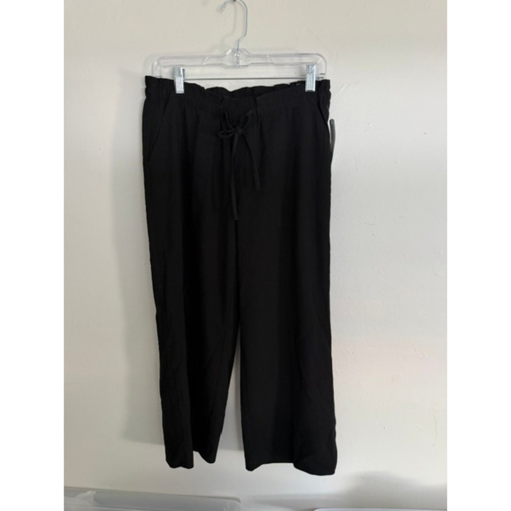 Liverpool Los Angeles Black Wide Leg Crop Pants Elastic Waist Petite Medium
